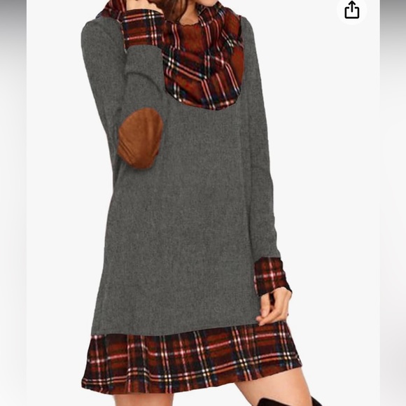 NWT Alaster Queen Woman’s Long Sleeve Plaid Cowl Neck Tunic Dress - Picture 3 of 9